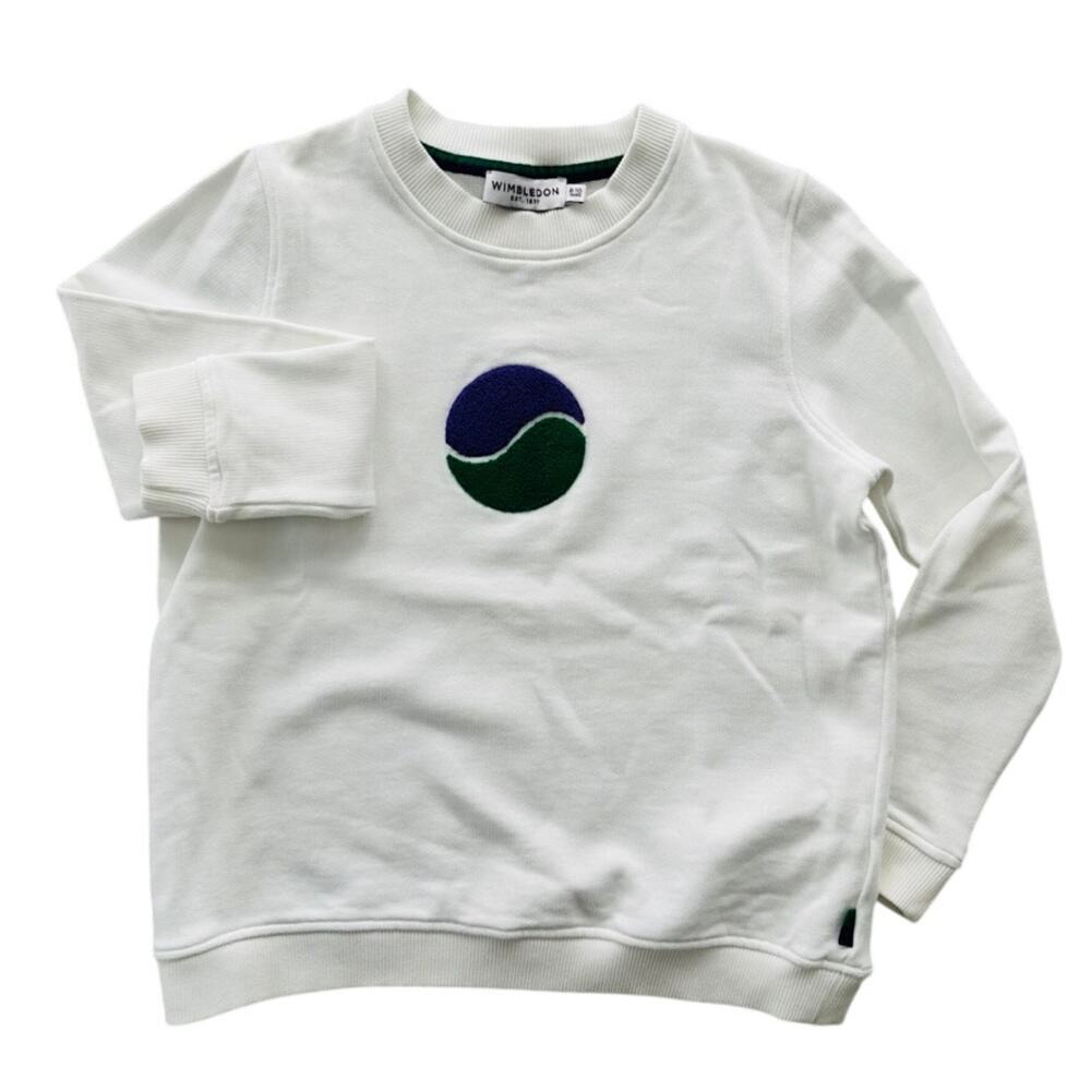 Wimbledon Tennis Official Kids Crewneck Sweatshirt White Size 8-10 Patch Logo